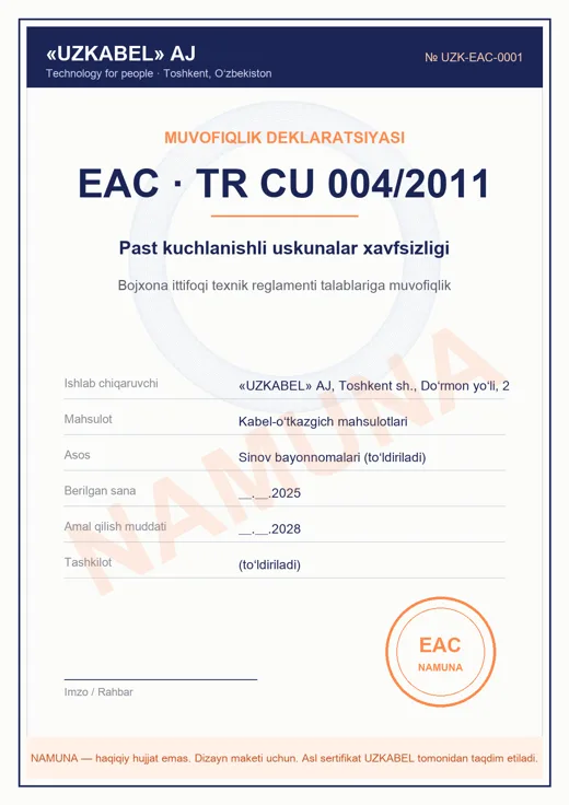 EAC — sertifikat namunasi